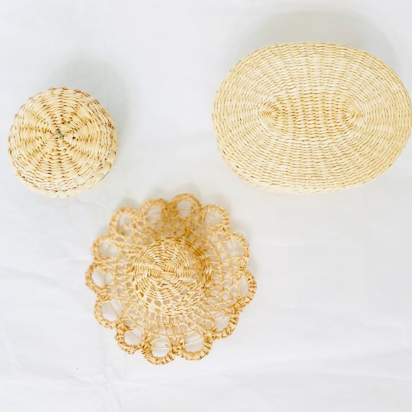 NEW Hand Made Woven South American Trinket Basket Boxes w/ Lids & Doll Hat - Picture 4 of 8